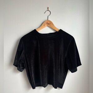 Black velvet baggy crop top